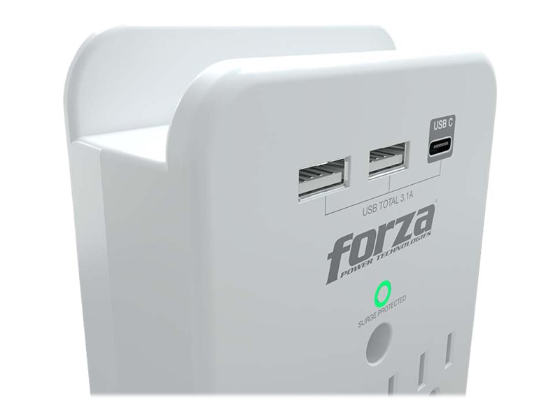 Protector contra sobretensiones Forza FWT-331USBC - 1875W, 3 salidas, USB
